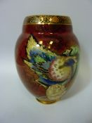 Carltonware 'Crested Bird and Water Lily' vase H15cm