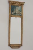 19th century style gilt pier glass mirror, picture panel above,