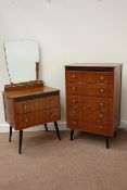 Vintage retro teak five drawer chest raised on tapering ebonised feet (W63cm, H100cm, D42cm),