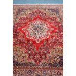 Persian Keshan red and beige ground rug carpet, thick soft pile,