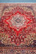 Persian Keshan red and beige ground rug carpet, thick soft pile,
