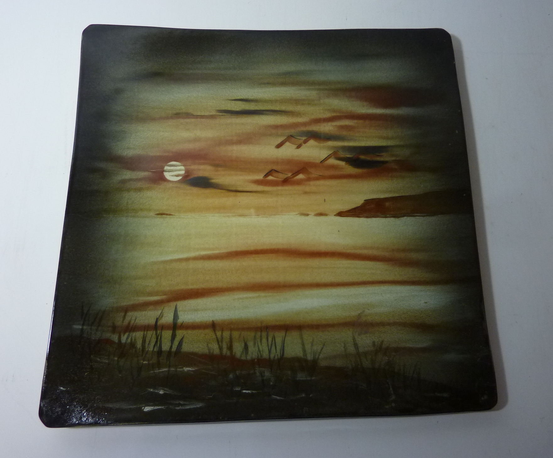 Eskdale Studio hand painted platter 'Sunset on the Marsh' H36cm