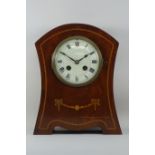Edwardian inlaid mahogany mantle clock, W21cm CLOCKS & BAROMETERS - as we are not a retailer,