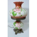 Oil lamp style table lamp with floral decoration H55cm
