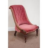 Victorian walnut framed high back nursing chair upholstered in pink velvet Condition