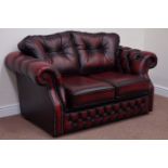Two seat Chesterfield sofa (W150cm), and matching armchair (W100cm),