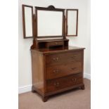 Edwardian walnut dressing chest fitted with three drawers and triple mirror back, W92cm,