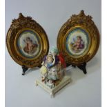 Pair of late 19th/early 20th century Sevres style porcelain plaques H25cm in ornate gilt frames and