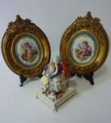 Pair of late 19th/early 20th century Sevres style porcelain plaques H25cm in ornate gilt frames and