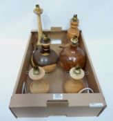 Six hand turned wood table lamp bases H35cm diminishing in one box