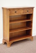 Reproduction yew wood open bookcase with two drawers and two adjustable shelves, W76cm,