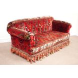 Victorian two seat sofa upholstered in Turkish red pattern cover,