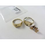 Pair of ear-rings stamped 375 and hallmarked 9ct gold signet ring approx 3.