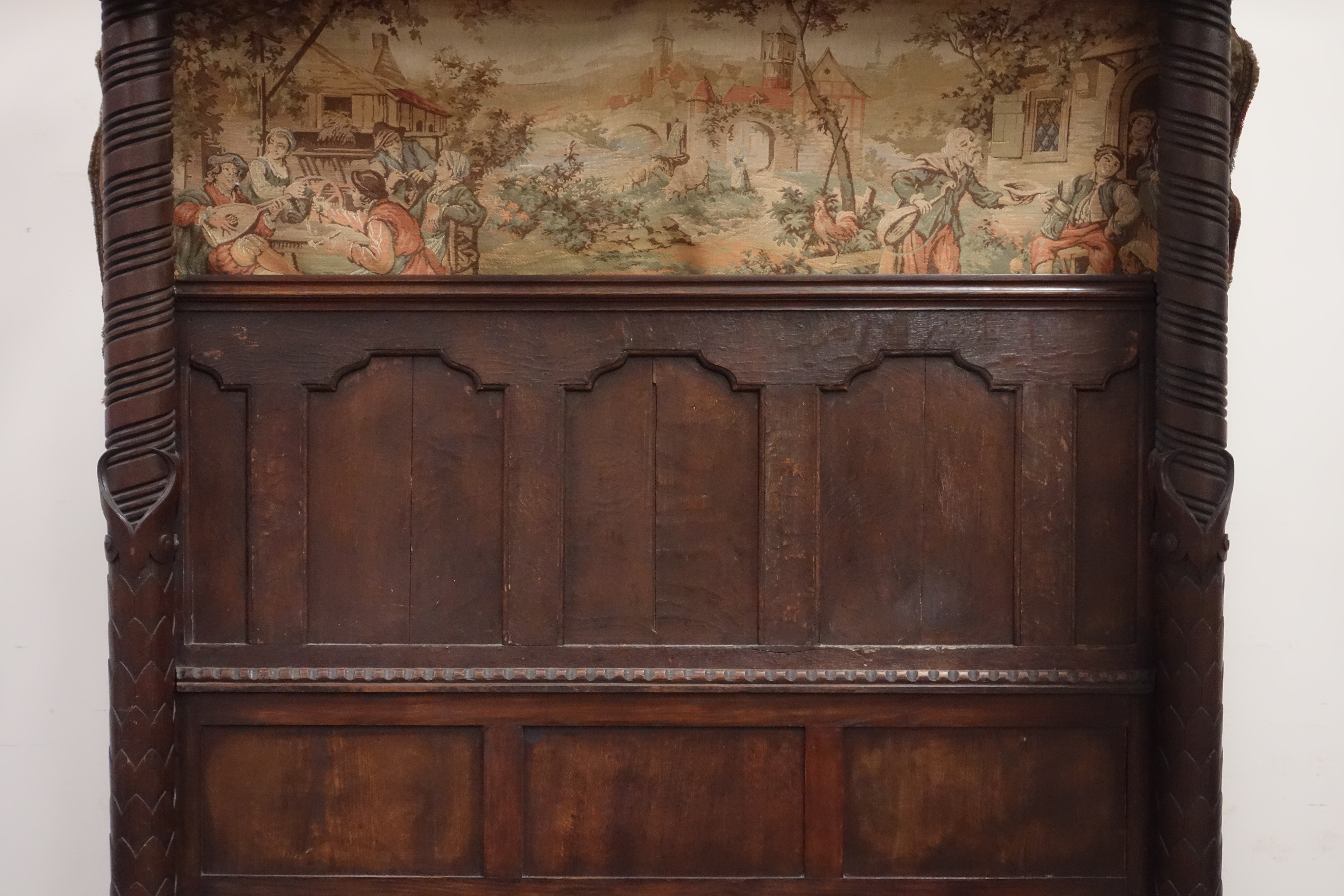 19th century and later four poster 5' bed, fielded panel back with tapestry hanging, - Image 4 of 4