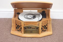 Phonograph GF665 retro radio, CD, cassette and record player, in light oak case,