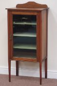 Edwardian inlaid mahogany music/display cabinet enclosed by single glazed door,