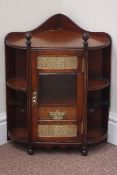 Edwardian oak corner wall hanging smokers cabinet, pipe holders either side,