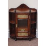 Edwardian oak corner wall hanging smokers cabinet, pipe holders either side,