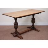 20th century rectangular oak refectory table, twin carved baluster base, 137cm x 67cm,