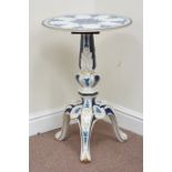 Reproduction blue and white ceramic pedestal table, circular top, D47cm,.