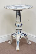 Reproduction blue and white ceramic pedestal table, circular top, D47cm,.