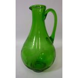 Rowland Ward green glass ewer with etched giraffe decoration H26cm