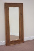 Rectangular rustic waxed pine framed wall mirror,