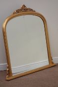 Gilt framed overmantle mirror fitted with bevelled glass, W120cm,