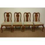 Set four reproduction mahogany Queen Anne style dining chairs, vase splat back,