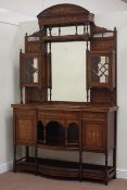 Edwardian inlaid rosewood break bow front bevelled mirror back side cabinet fitted with cupboard