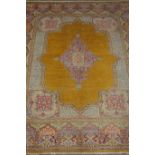 Large Persian Kerman golden ground rug carpet, central medallion,