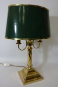 Gilt metal twist stem two branch table lamp with shade H56cm (This item is PAT tested - 5 day