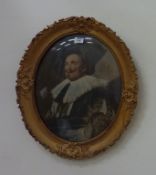 Two colour prints in gilt frames 'The Laughing Cavalier' and 'Man with a Jug' H62cm and a gilt