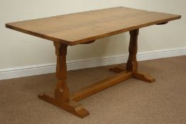 Yorkshire oak - 'Eagleman' adzed figured oak rectangular refectory dining table,