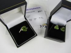 Peridot and diamond ring hallmarked 9ct and a pair of peridot ear-rings Condition Report