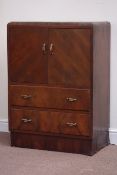 Art Deco period vintage retro walnut cocktail cabinet, double cupboard above two drawers, W76cm,