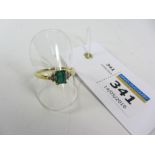 18ct gold emerald set ring with diamond shoulders hallmarked Condition Report