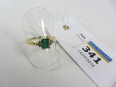 18ct gold emerald set ring with diamond shoulders hallmarked Condition Report