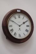 Reproduction circular mahogany cased railway clock, dial signed L.N.W.