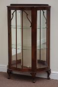 Mid 20th century serpentine front display cabinet enclosed by single glazed door, W74cm, H119cm,