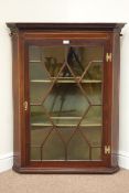 19th century inlaid mahogany corner display cabinet, enclosed by astragal glazed door,
