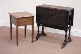 19th century carved oak drop leaf occasional table (W60cm),