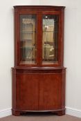 Yew wood bow front double corner cabinet, W97cm,