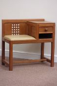 Yorkshire oak - 'Squirrelman' telephone table fitted with single drawer and upholstered seat,