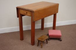 Pine drop leaf dining table fitted with single drawer,