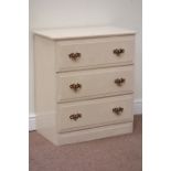 Painted pine three drawer chest, W63cm, H72cm,