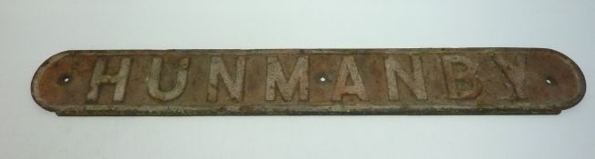 Railwayana - vintage original 'Hunmanby' cast iron sign L81cm Condition Report