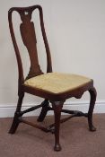 19th century mahogany Queen Anne style wide seat chair, shaped splat back, 'H' stretcher base,