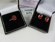 Padparadscha topaz ring hallmarked 9ct and matching pair ear-rings Condition Report