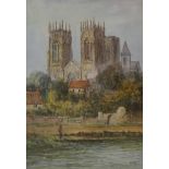 'York Minster', early 20th century watercolour signed by Edward Nevil 27cm x 18.